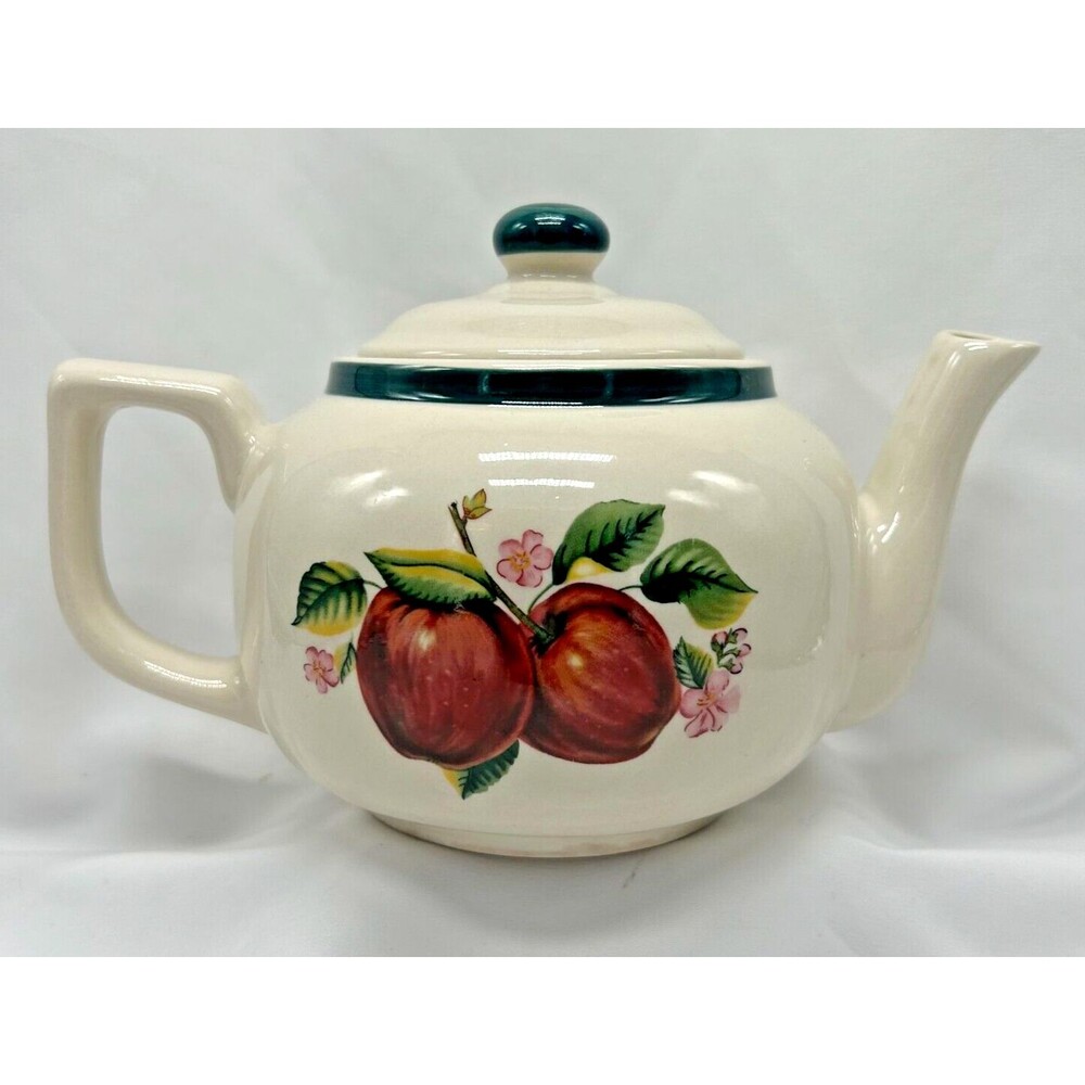 VINTAGE Casuals by China Pearl ~ Red Apples ~ Stoneware Tea Pot w Lid ~ 5 cups